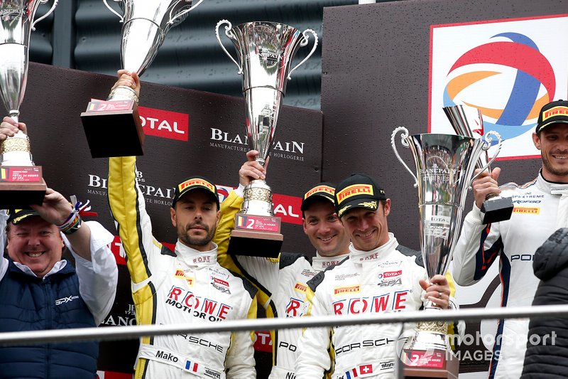 Podium: second place #998 ROWE Racing Porsche 911 GT3 R: Frédéric Makowiecki, Patrick Pilet, Nick Tandy