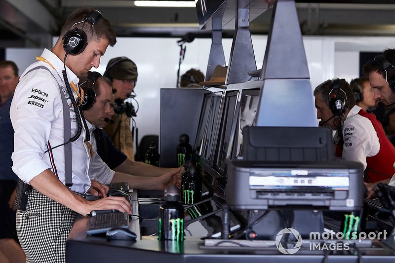 Mercedes AMG F1 team members dressed in 1950's clothing to celebrate Mercedes 125th year in Motorsport