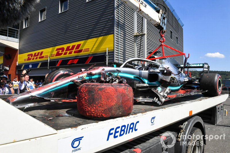 Car of Lewis Hamilton, Mercedes F1 AMG W10 after his crash