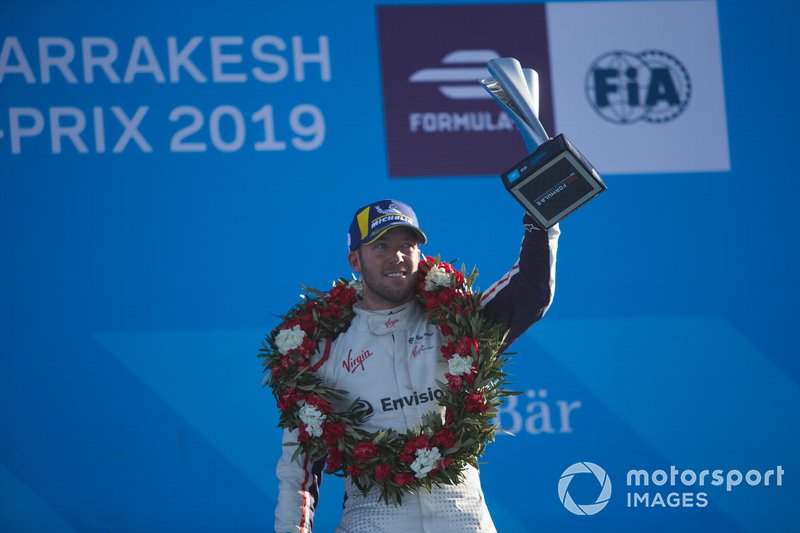 Sam Bird, Envision Virgin Racing, 3° classificato, festeggia sul podio