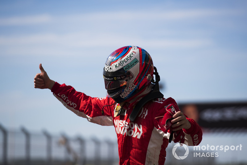 Kimi Raikkonen, Ferrari, 1st position, celebrates in Parc Ferme