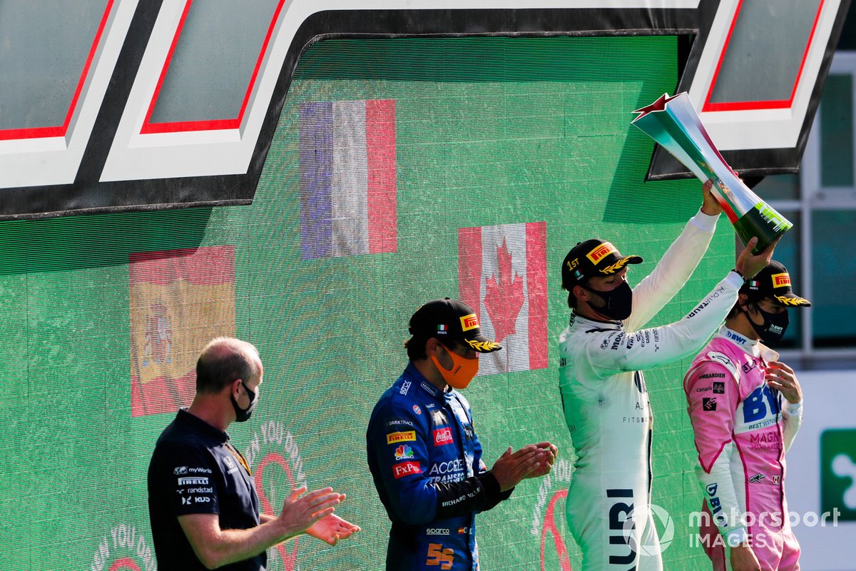 4- GP de Italia 2020 (24 años, 1 mes y 24 días): 3º Lance Stroll, 2º Carlos Sainz, 1º Pierre Gasly