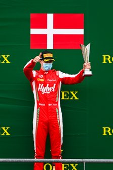 Frederik Vesti, Prema Racing celebrates on the podium with the trophy