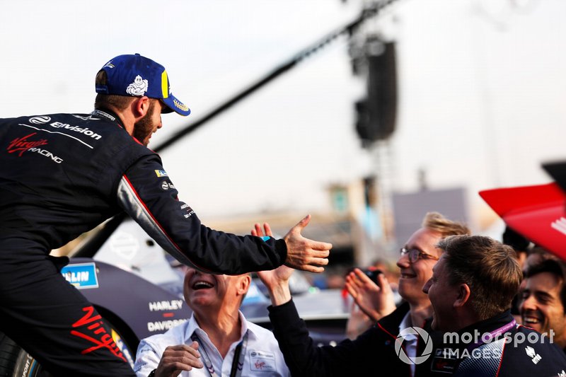Sam Bird, Virgin Racing, Audi e-tron FE06, celebrates after winning the race