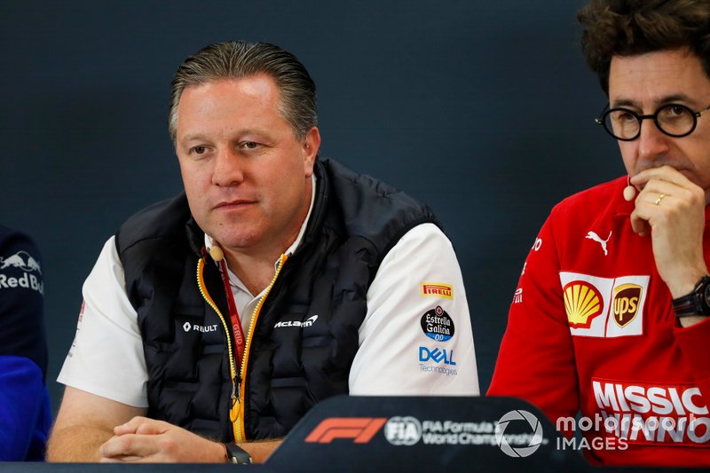 Zak Brown, Executive Director, McLaren, and Mattia Binotto, Team Principal Ferrari