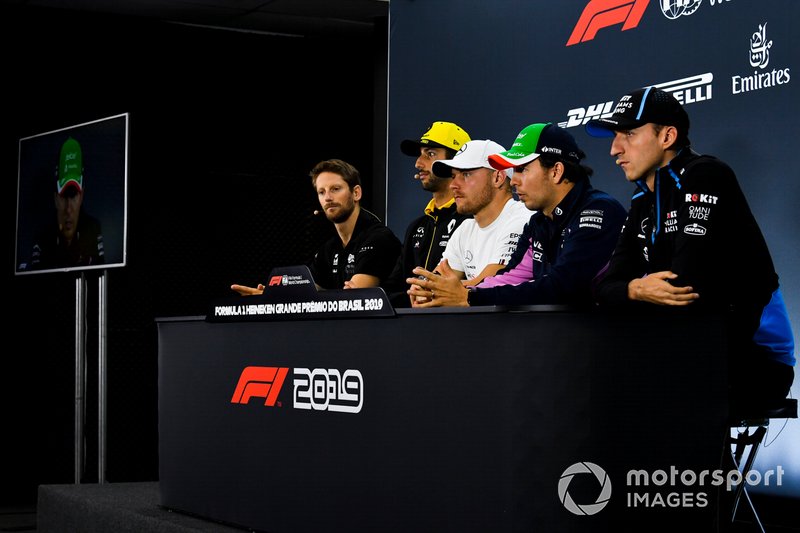 Romain Grosjean, Haas F1, Daniel Ricciardo, Renault F1 Team, Valtteri Bottas, Mercedes AMG F1, Sergio Perez, Racing Point and Robert Kubica, Williams Racing In the Press Conference