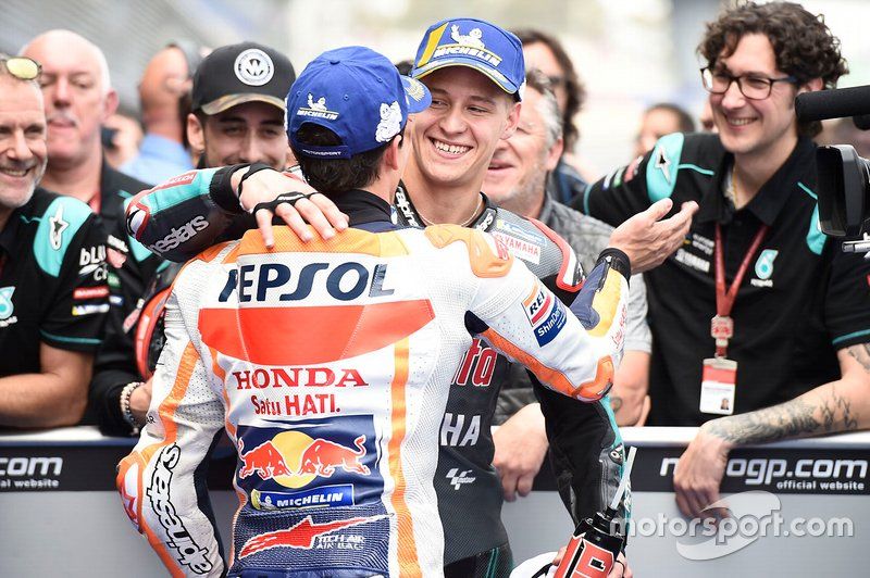 Third place Marc Marquez, Repsol Honda Team, polesitter Fabio Quartararo, Petronas Yamaha SRT