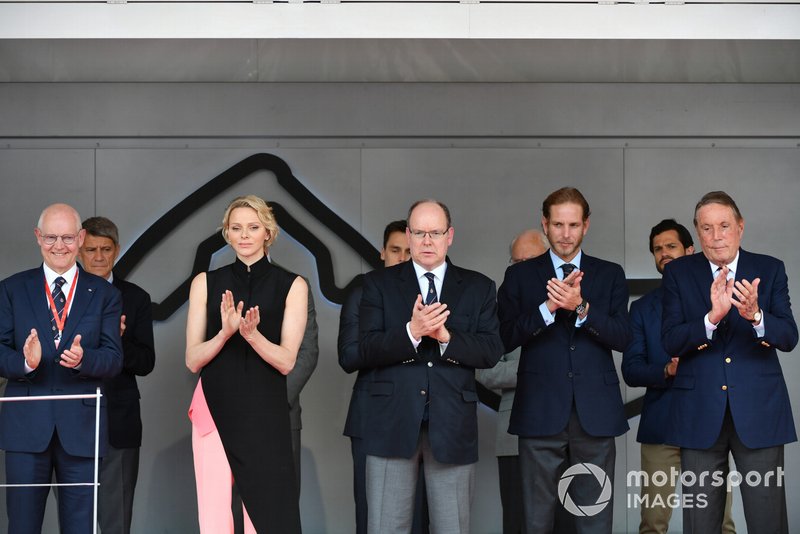 Princess Charlene and Prince Albert II of Monaco on the podium