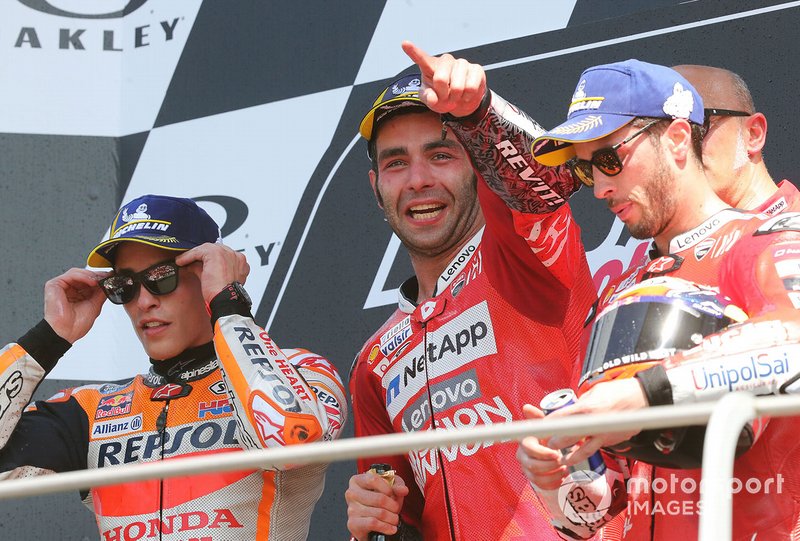 Podio: Danilo Petrucci, Ducati Team, Marc Marquez, Repsol Honda Team, Andrea Dovizioso, Ducati Team