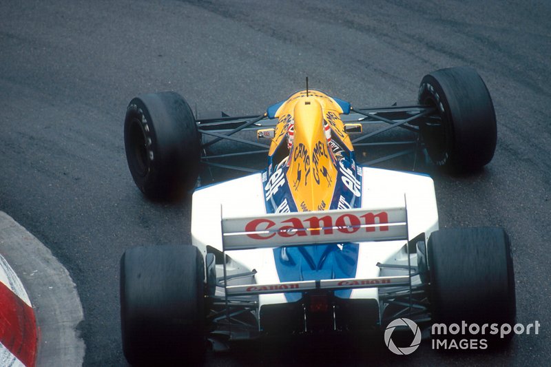 Nigel Mansell, Williams FW14B Renault, at Loews Hairpin