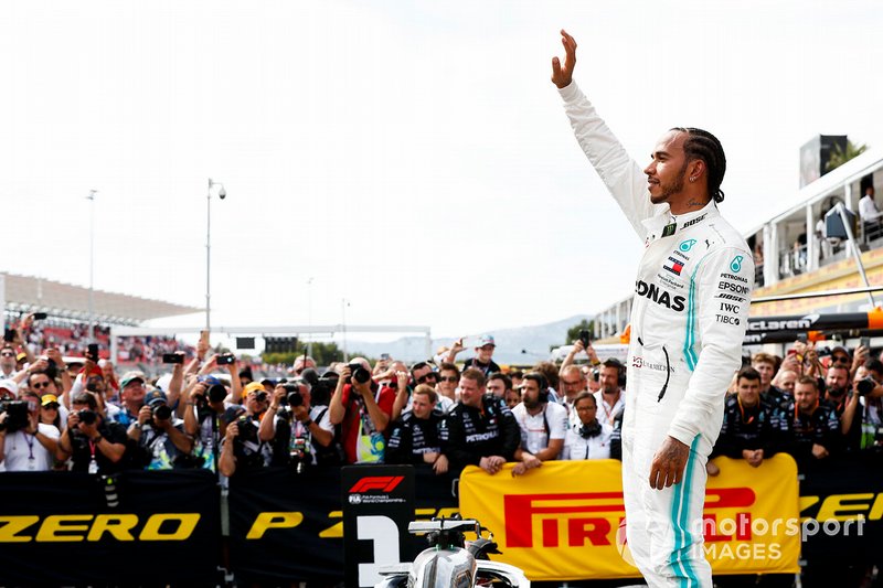 Lewis Hamilton, Mercedes AMG F1, 1st position, celebrates in Parc Ferme