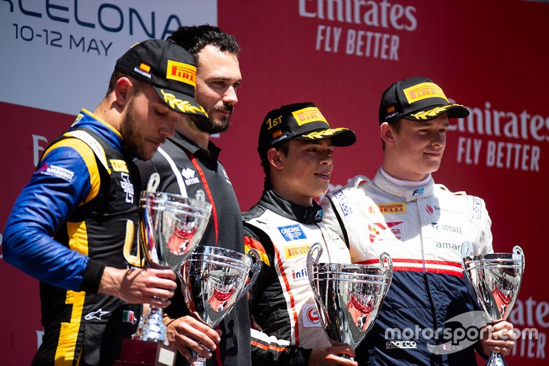 Podium: race winner Nyck De Vries, ART Grand Prix , second place Luca Ghiotto, Uni Virtuosi Racing, third place Callum Ilott, Sauber Junior Team By Charouz
