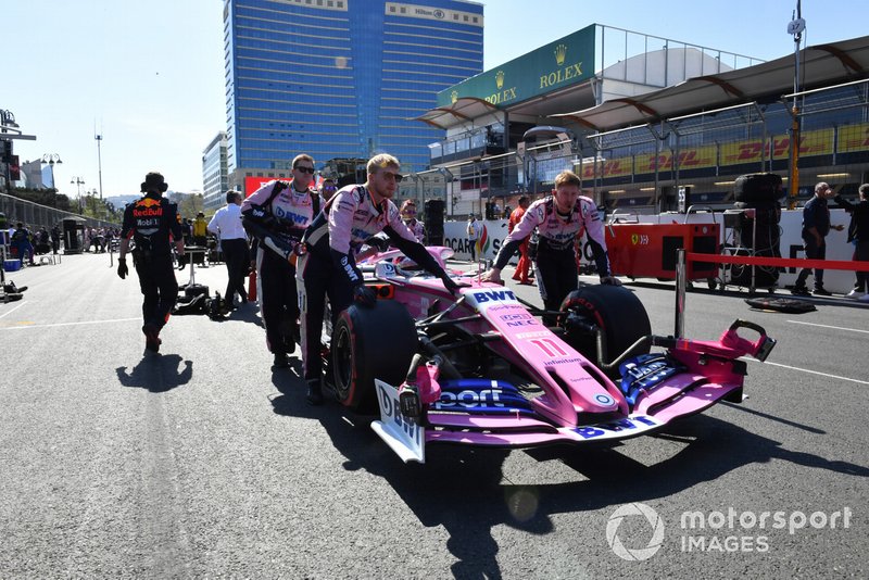 Sergio Perez, Racing Point RP19, arrives on the grid