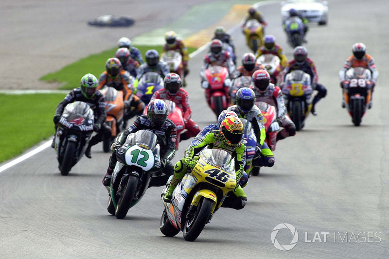 Valentino Rossi, Honda leads at the start of the race