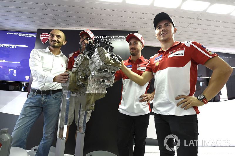 Claudio Domenicali, Ducati CEO, Andrea Dovizioso, Ducati Team, Michele Pirro, Ducati Team, Jorge Lorenzo, Ducati Team, Ducati V4 road engine launch