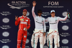 Sebastian Vettel, Ferrari, pole sitter Lewis Hamilton, Mercedes AMG F1 and Valtteri Bottas, Mercedes