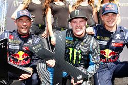 Le vainqueur Andreas Bakkerud, Hoonigan Racing le 2e Sébastien Loeb, Team Peugeot Hansen, et le 3e Timmy Hansen, Team Peugeot Hansen