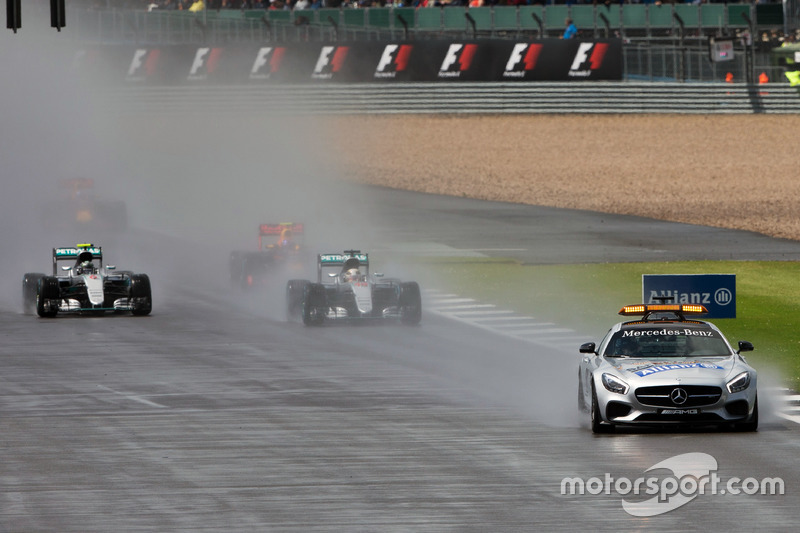 Lewis Hamilton, Mercedes AMG F1 W07 Hybrid leads behind the FIA Safety Car