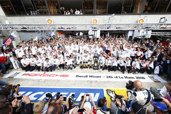 Race winners #2 Porsche Team Porsche 919 Hybrid: Romain Dumas, Neel Jani, Marc Lieb pose with the te