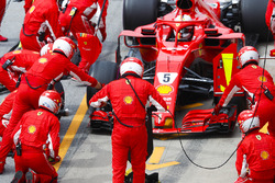 Sebastian Vettel, Ferrari SF71H, makes a pit stop