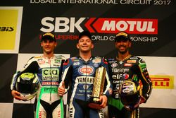 Podium: Race winner Lucas Mahias, GRT Yamaha Official WorldSSP Team, second place Jules Cluzel, CIA 