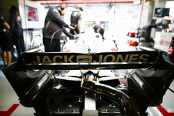 The rear wing of the Haas F1 Team VF-18