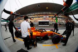 McLaren engineers in the pit lane with Stoffel Vandoorne, McLaren MCL33 Renault