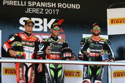 Podium: Chaz Davies, Ducati Team, Jonathan Rea, Kawasaki Racing, Tom Sykes, Kawasaki Racing