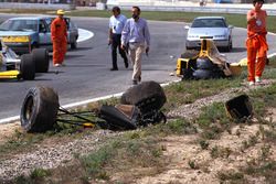 The car of Martin Donnelly, Team Lotus, after a horrific crash