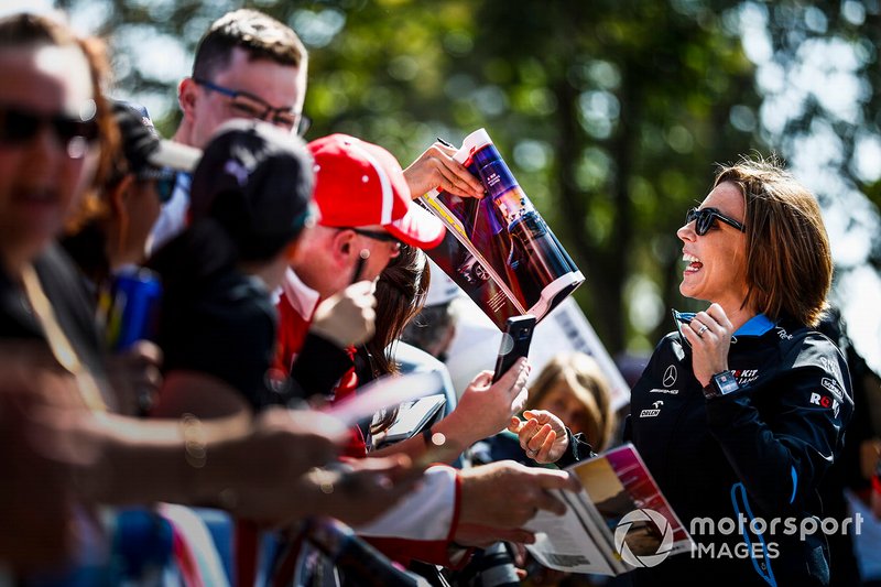 Claire Williams, Deputy Team Principal, Williams Racing signs autographs for fans