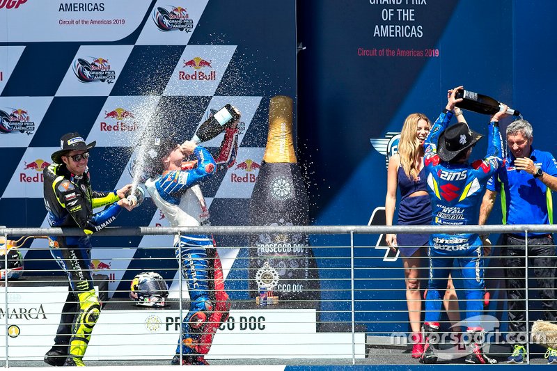 Podium: Ganador de la carrera Alex Rins, Team Suzuki MotoGP, 2º Valentino Rossi, Yamaha Factory Racing, 3º Jack Miller, Pramac Racing