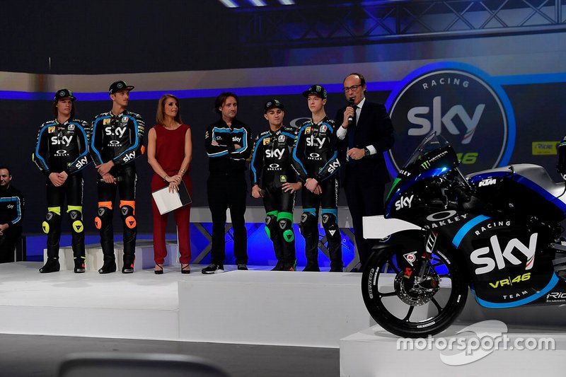 Nicolò Bulega, Luca Marini, Celestino Vietti, Dennis Foggia, Sky Racing Team VR46, Pablo Nieto Team Manager Sky Racing Team VR46
