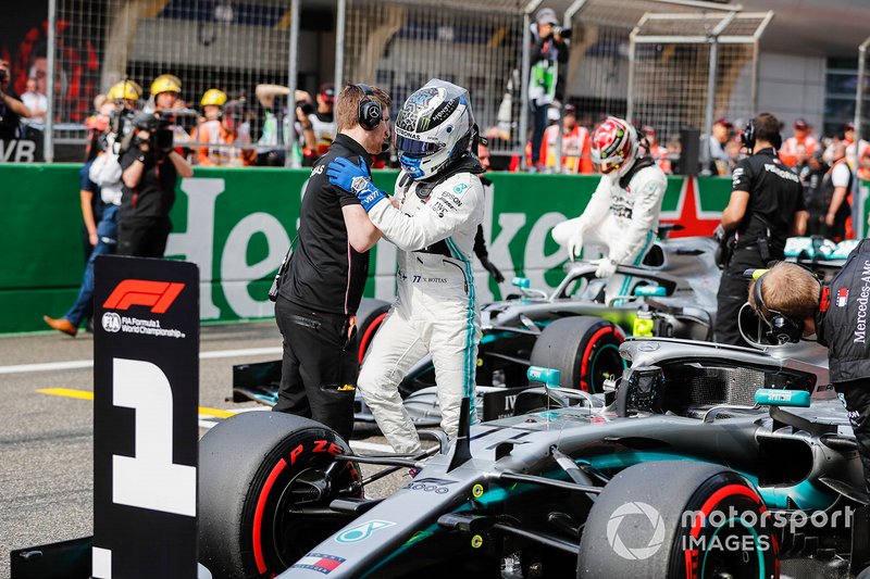 Valtteri Bottas, Mercedes AMG F1, celebrates pole after Qualifying