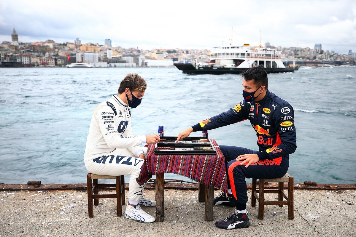 Pierre Gasly, Alpha Tauri and Alex Albon, Red Bull Racing