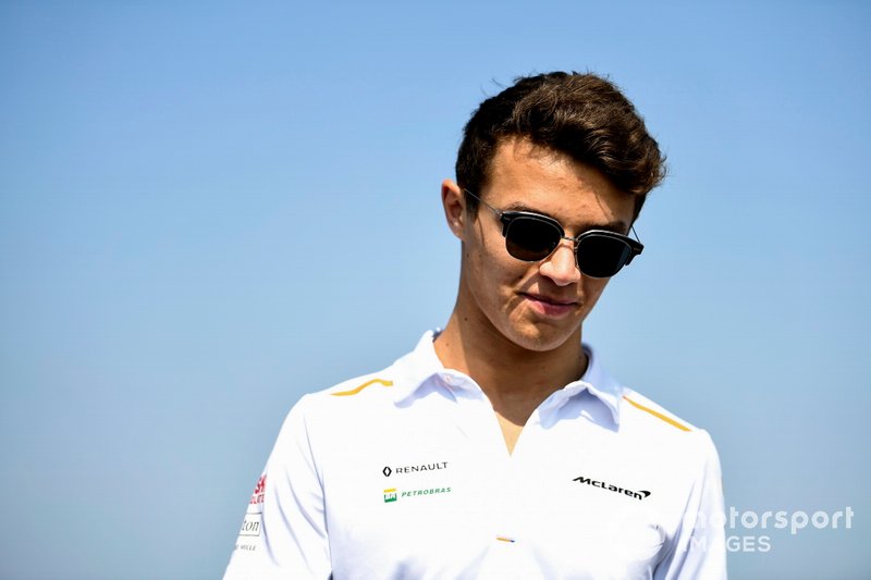 Lando Norris, McLaren walks the track