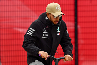 Lewis Hamilton, Mercedes AMG F1 on a scooter