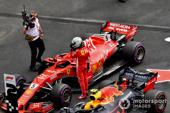 Sebastian Vettel, Ferrari SF71H en Parc Ferme 