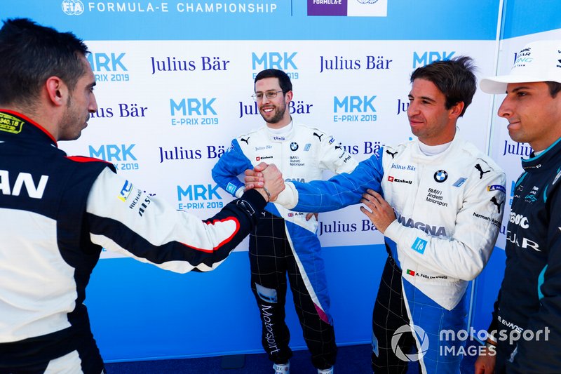 Sébastien Buemi, Nissan e.Dams, Alexander Sims, BMW I Andretti Motorsports, Antonio Felix da Costa, BMW I Andretti Motorsports, Nelson Piquet Jr., Jaguar Racing, after Qualifying