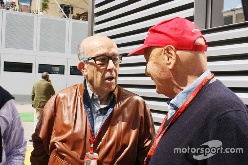 Dorna CEO Carmelo Ezpeleta with Niki Lauda