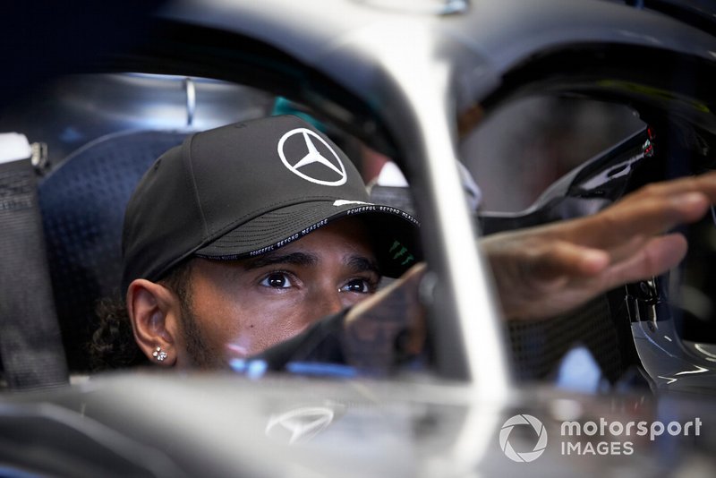 Lewis Hamilton, Mercedes AMG F1 W10 sits in his cockpit