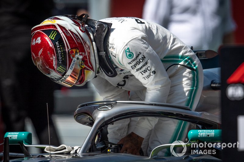 Lewis Hamilton, Mercedes AMG F1, parks up after Qualifying