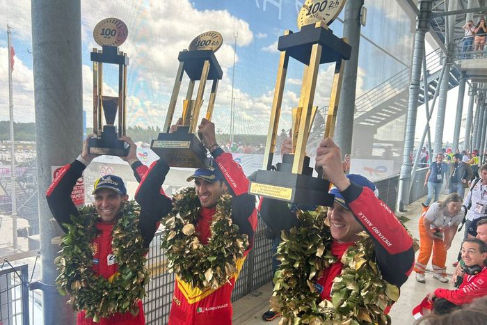 Ganadores de las 24 Horas de Le Mans 2023, Alessandro Pier Guidi, James Calado, Antonio Giovinazzi, AF Corse Ferrari 499P