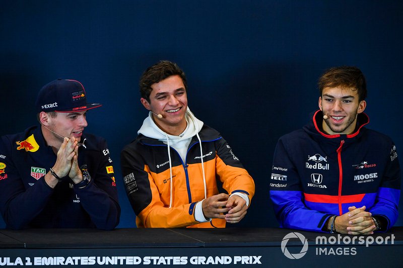 Press conference, Max Verstappen, Red Bull Racing, and Lando Norris, McLaren and Pierre Gasly, Toro Rosso
