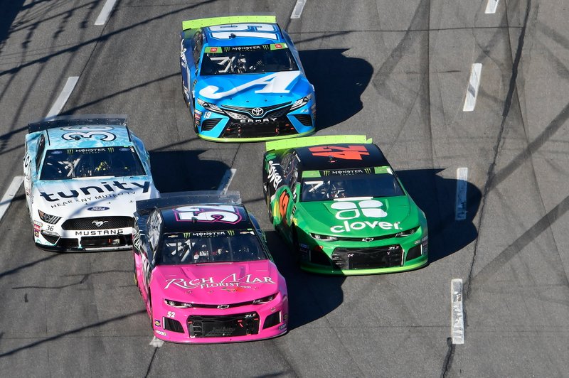 Garrett Smithley, Rick Ware Racing, Chevrolet Camaro RICH MAR FLORIST, Kyle Larson, Chip Ganassi Racing, Chevrolet Camaro Clover, David Ragan, Front Row Motorsports, Ford Mustang MDS Transport, Martin Truex Jr., Joe Gibbs Racing, Toyota Camry Auto Owners Insurance