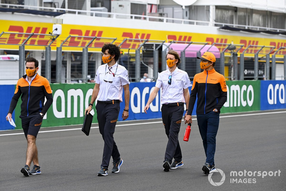 Lando Norris, McLaren walks the track