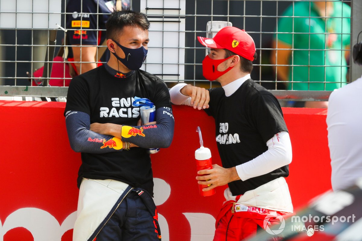 Alex Albon, Red Bull Racing y Charles Leclerc, Ferrari