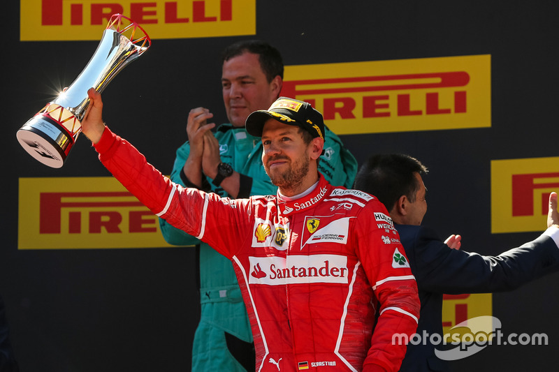 Podio:  il secondo classificato Sebastian Vettel, Ferrari