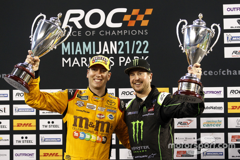 Podium Nations cup, second place Kyle Busch and Kurt Busch, Team USA NASCAR