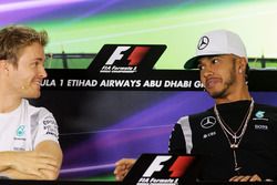 Nico Rosberg, Mercedes AMG F1 with team mate Lewis Hamilton, Mercedes AMG F1 in the FIA Press Conference