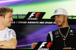 Nico Rosberg, Mercedes AMG F1 with team mate Lewis Hamilton, Mercedes AMG F1 in the FIA Press Confer